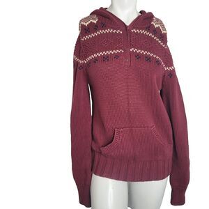 US Polo Jeans Ralph Lauren Medium knit sweater snap button Nordic Fair Isle hood